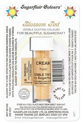 Sugarflair Blossom Tint Dust Lebensmittelfarbe Pulver Cream - Lebensmittel Farbe Pulver zur Dekorationen Farbzuckerpaste, Fondant, Zuckerguss, Schokolade, Buttercreme, Macarons - 7ml von Sugarflair Colours