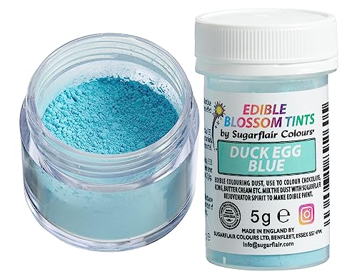 Sugarflair Blossom Tint Dust Lebensmittelfarbe Pulver Duck Egg Blue - Lebensmittel Farbe Pulver für Kuchenoberflächen, Zuckerpaste, Fondant, Zuckerguss, Schokolade, Buttercreme, Macarons und mehr - 5g von Sugarflair Colours