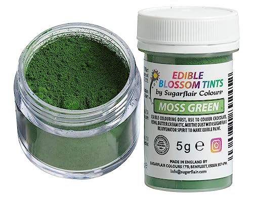 Sugarflair Blossom Tint Dust Lebensmittelfarbe Pulver Moss Green - Lebensmittel Farbe Pulver für Kuchenoberflächen, Zuckerpaste, Fondant, Zuckerguss, Schokolade, Buttercreme, Macarons und mehr - 5g von Sugarflair Colours