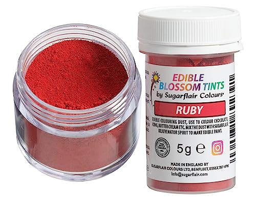 Sugarflair Blossom Tint Dust Lebensmittelfarbe Pulver Ruby - Lebensmittel Farbe Pulver für Kuchenoberflächen, Zuckerpaste, Fondant, Zuckerguss, Schokolade, Buttercreme, Macarons und mehr - 5g von Sugarflair Colours