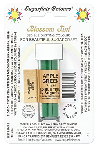 Sugarflair Blossom Tint Dusting Lebensmittelfarbe Pulver Apple Green - Lebensmittel Farbe Pulver zur Dekorationen Farbzuckerpaste, Fondant, Zuckerguss, Schokolade, Buttercreme, Macarons - 7ml von Sugarflair Colours