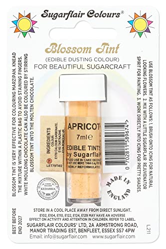 Sugarflair Blossom Tint Dusting Lebensmittelfarbe Pulver Apricot - Lebensmittel Farbe Pulver zur Dekorationen Farbzuckerpaste, Fondant, Zuckerguss, Schokolade, Buttercreme, Macarons - 7ml von Sugarflair Colours