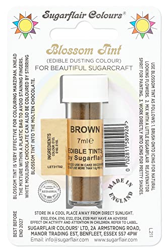 Sugarflair Blossom Tint Dusting Lebensmittelfarbe Pulver Brown - Lebensmittel Farbe Pulver zur Dekorationen Farbzuckerpaste, Fondant, Zuckerguss, Schokolade, Buttercreme, Macarons - 7ml von Sugarflair Colours