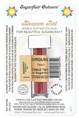 Sugarflair Blossom Tint Dusting Lebensmittelfarbe Pulver Burgundy - Lebensmittel Farbe Pulver zur Dekorationen Farbzuckerpaste, Fondant, Zuckerguss, Schokolade, Buttercreme, Macarons - 7ml von Sugarflair Colours