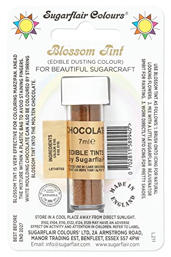 Sugarflair Blossom Tint Dusting Lebensmittelfarbe Pulver Chocolate - Lebensmittel Farbe Pulver zur Dekorationen Farbzuckerpaste, Fondant, Zuckerguss, Schokolade, Buttercreme, Macarons - 7ml von Sugarflair Colours