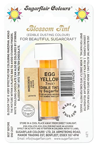 Sugarflair Blossom Tint Dusting Lebensmittelfarbe Pulver Egg Yellow - Lebensmittel Farbe Pulver zur Dekorationen Farbzuckerpaste, Fondant, Zuckerguss, Schokolade, Buttercreme, Macarons - 7ml von Sugarflair Colours