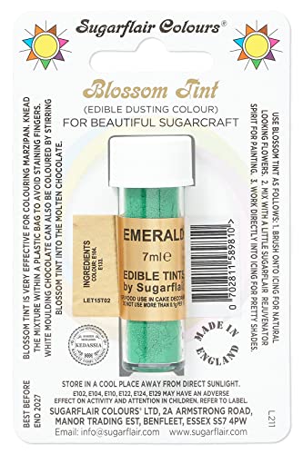 Sugarflair Blossom Tint Dusting Lebensmittelfarbe Pulver Emerald - Lebensmittel Farbe Pulver zur Dekorationen Farbzuckerpaste, Fondant, Zuckerguss, Schokolade, Buttercreme, Macarons - 7ml von Sugarflair Colours