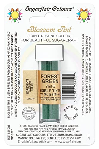 Sugarflair Blossom Tint Dusting Lebensmittelfarbe Pulver Forest Green - Lebensmittel Farbe Pulver zur Dekorationen Farbzuckerpaste, Fondant, Zuckerguss, Schokolade, Buttercreme, Macarons - 7ml von Sugarflair Colours