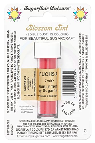 Sugarflair Blossom Tint Dusting Lebensmittelfarbe Pulver Fuchsia - Lebensmittel Farbe Pulver zur Dekorationen Farbzuckerpaste, Fondant, Zuckerguss, Schokolade, Buttercreme, Macarons - 7ml von Sugarflair Colours