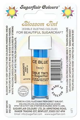 Sugarflair Blossom Tint Dusting Lebensmittelfarbe Pulver Ice Blue - Lebensmittel Farbe Pulver zur Dekorationen Farbzuckerpaste, Fondant, Zuckerguss, Schokolade, Buttercreme, Macarons - 7ml von Sugarflair Colours