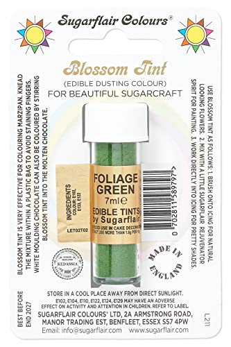 Sugarflair Blossom Tint Dusting Lebensmittelfarbe Pulver Foliage Green - Lebensmittel Farbe Pulver zur Dekorationen Farbzuckerpaste, Fondant, Zuckerguss, Schokolade, Buttercreme, Macarons - 7ml von Sugarflair Colours