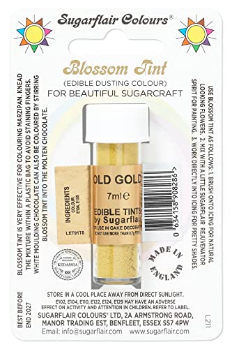 Sugarflair Blossom Tint Dusting Lebensmittelfarbe Pulver Old Gold - Lebensmittel Farbe Pulver zur Dekorationen Farbzuckerpaste, Fondant, Zuckerguss, Schokolade, Buttercreme, Macarons - 7ml von Sugarflair Colours