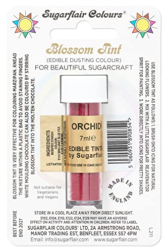 Sugarflair Blossom Tint Dusting Lebensmittelfarbe Pulver Orchid - Lebensmittel Farbe Pulver zur Dekorationen Farbzuckerpaste, Fondant, Zuckerguss, Schokolade, Buttercreme, Macarons - 7ml von Sugarflair Colours