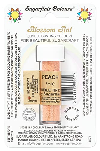 Sugarflair Blossom Tint Dusting Lebensmittelfarbe Pulver Peach - Lebensmittel Farbe Pulver zur Dekorationen Farbzuckerpaste, Fondant, Zuckerguss, Schokolade, Buttercreme, Macarons - 7ml von Sugarflair Colours