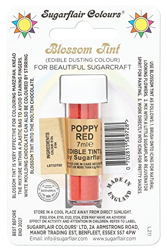 Sugarflair Blossom Tint Dusting Lebensmittelfarbe Pulver Poppy Red - Lebensmittel Farbe Pulver zur Dekorationen Farbzuckerpaste, Fondant, Zuckerguss, Schokolade, Buttercreme, Macarons - 7ml von Sugarflair Colours