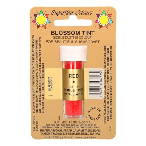 Sugarflair Blossom Tint Dusting Lebensmittelfarbe Pulver Red - Lebensmittel Farbe Pulver zur Dekorationen Farbzuckerpaste, Fondant, Zuckerguss, Schokolade, Buttercreme, Macarons - 7ml von Sugarflair Colours