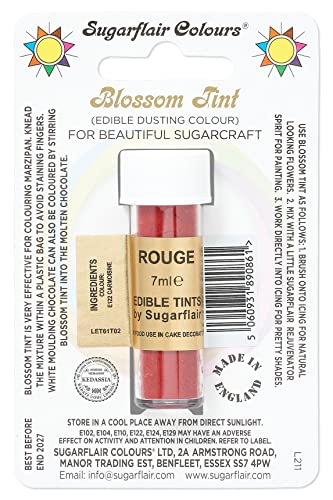 Sugarflair Blossom Tint Dusting Lebensmittelfarbe Pulver Red - Lebensmittel Farbe Pulver zur Dekorationen Farbzuckerpaste, Fondant, Zuckerguss, Schokolade, Buttercreme, Macarons - 7ml von Sugarflair Colours