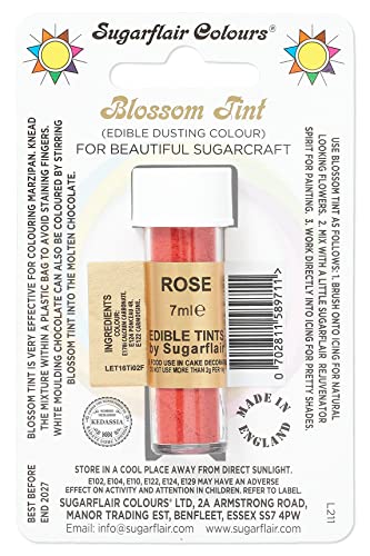 Sugarflair Blossom Tint Dusting Lebensmittelfarbe Pulver Rose - Lebensmittel Farbe Pulver zur Dekorationen Farbzuckerpaste, Fondant, Zuckerguss, Schokolade, Buttercreme, Macarons - 7ml von Sugarflair Colours