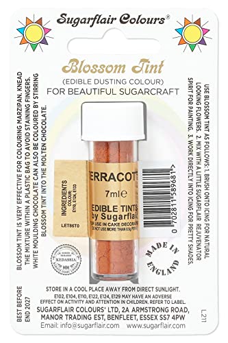 Sugarflair Blossom Tint Dusting Lebensmittelfarbe Pulver Terracotta - Lebensmittel Farbe Pulver zur Dekorationen Farbzuckerpaste, Fondant, Zuckerguss, Schokolade, Buttercreme, Macarons - 7ml von Sugarflair Colours