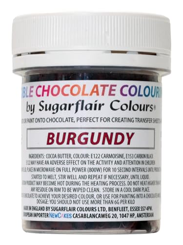 Sugarflair Burgunderfarbene Schokoladenfarbe - Farbige Kakaobutter zum Färben von Schokolade oder zum direkten Malen auf Schokolade, Transferblätter oder Formen - 35g von Sugarflair Colours