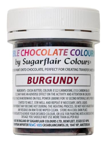 Sugarflair Chocolate Colour Lebensmittelfarbe für Schokolade Burgundy - Gefärbte Bio Kakaobutter, Schokoladefarbe zum Einfärben von Schokolade, Pralinen - 35g von Sugarflair Colours