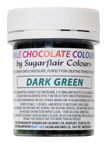 Sugarflair Dark Green Chocolate Colouring - Farbige Kakaobutter zum Färben von Schokolade oder zum direkten Bemalen von Schokolade, Transferblättern oder Formen - 35g von Sugarflair Colours