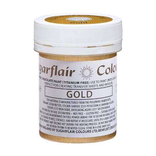 Sugarflair Chocolate Colour Lebensmittelfarbe für Schokolade Gold - Gefärbte Bio Kakaobutter, Schokoladefarbe zum Einfärben von Schokolade, Pralinen - 35g von Sugarflair Colours