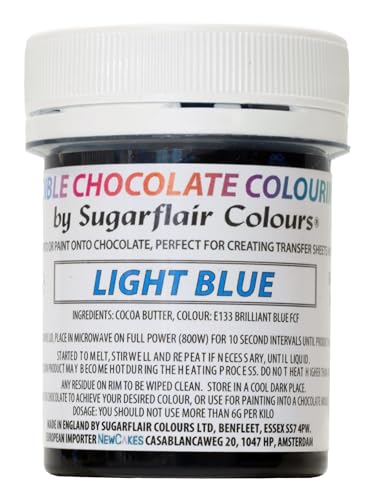 Sugarflair Chocolate Colour Lebensmittelfarbe für Schokolade Light Blue - Gefärbte Bio Kakaobutter, Schokoladefarbe zum Einfärben von Schokolade, Pralinen - 35g von Sugarflair Colours