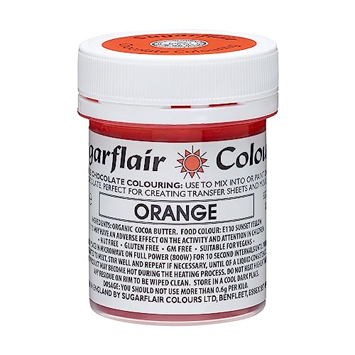 Sugarflair Chocolate Colour Lebensmittelfarbe für Schokolade Orange - Gefärbte Bio Kakaobutter, Schokoladefarbe zum Einfärben von Schokolade, Pralinen - 35g von Sugarflair Colours