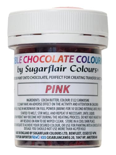 Sugarflair Chocolate Colour Lebensmittelfarbe für Schokolade Pink - Gefärbte Bio Kakaobutter, Schokoladefarbe zum Einfärben von Schokolade, Pralinen - 35g von Sugarflair Colours