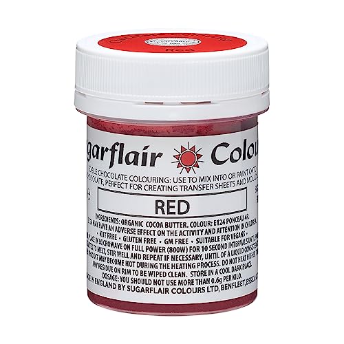 Sugarflair Chocolate Colour Lebensmittelfarbe für Schokolade Red - Gefärbte Bio Kakaobutter, Schokoladefarbe zum Einfärben von Schokolade, Pralinen - 35g von Sugarflair Colours