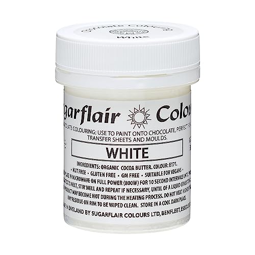 Sugarflair Chocolate Colour Lebensmittelfarbe für Schokolade White - Gefärbte Bio Kakaobutter, Schokoladefarbe zum Einfärben von Schokolade, Pralinen - 35g von Sugarflair Colours