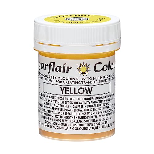 Sugarflair Yellow Chocolate Colouring - Farbige Kakaobutter zum Färben von Schokolade oder zum direkten Malen auf Schokolade, Transferblätter oder Formen - 35g von Sugarflair Colours