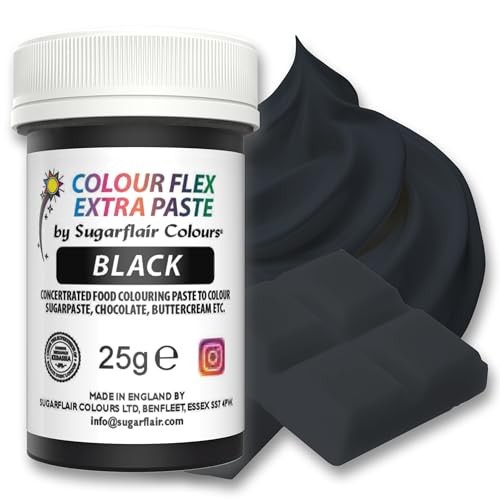 Sugarflair Colourflex Extra Paste Lebensmittelfarbe Paste Black - Essbare Lebensmittel Farbe für Buttercreme, Schokolade, Zuckerpaste, Zuckerguss, Fondant, Kuchenmischungen, Teig und mehr - 25g von Sugarflair Colours