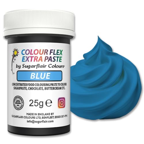 Sugarflair Colourflex Extra Paste Lebensmittelfarbe Paste Blue - Essbare Lebensmittel Farbe für Buttercreme, Schokolade, Zuckerpaste, Zuckerguss, Fondant, Kuchenmischungen, Teig und mehr - 25g von Sugarflair Colours