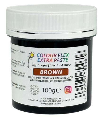 Sugarflair Colourflex Extra Paste Lebensmittelfarbe Paste Brown - Essbare Lebensmittel Farbe für Buttercreme, Schokolade, Zuckerpaste, Zuckerguss, Fondant, Kuchenmischungen, Teig und mehr - 100g von Sugarflair Colours