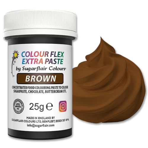 Sugarflair Colourflex Extra Paste Lebensmittelfarbe Paste Brown - Essbare Lebensmittel Farbe für Buttercreme, Schokolade, Zuckerpaste, Zuckerguss, Fondant, Kuchenmischungen, Teig und mehr - 25g von Sugarflair Colours