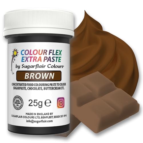 Sugarflair Colourflex Extra Paste Lebensmittelfarbe Paste Brown - Essbare Lebensmittel Farbe für Buttercreme, Schokolade, Zuckerpaste, Zuckerguss, Fondant, Kuchenmischungen, Teig und mehr - 25g von Sugarflair Colours