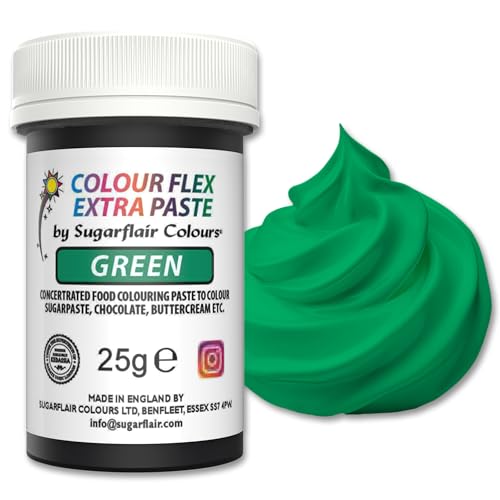 Sugarflair Colourflex Extra Paste Lebensmittelfarbe Paste Green - Essbare Lebensmittel Farbe für Buttercreme, Schokolade, Zuckerpaste, Zuckerguss, Fondant, Kuchenmischungen, Teig und mehr - 25g von Sugarflair Colours