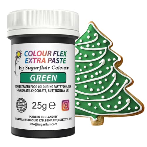 Sugarflair Colourflex Extra Paste Lebensmittelfarbe Paste Green - Essbare Lebensmittel Farbe für Buttercreme, Schokolade, Zuckerpaste, Zuckerguss, Fondant, Kuchenmischungen, Teig und mehr - 25g von Sugarflair Colours