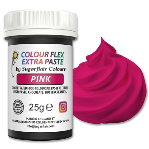 Sugarflair Colourflex Extra Paste Lebensmittelfarbe Paste Pink - Essbare Lebensmittel Farbe für Buttercreme, Schokolade, Zuckerpaste, Zuckerguss, Fondant, Kuchenmischungen, Teig und mehr - 25g von Sugarflair Colours