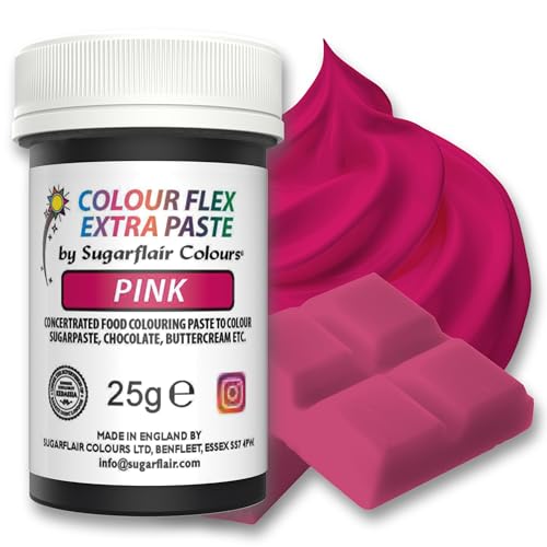 Sugarflair Colourflex Extra Paste Lebensmittelfarbe Paste Pink - Essbare Lebensmittel Farbe für Buttercreme, Schokolade, Zuckerpaste, Zuckerguss, Fondant, Kuchenmischungen, Teig und mehr - 25g von Sugarflair Colours