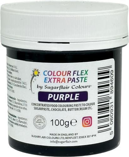 Sugarflair Colourflex Extra Paste Lebensmittelfarbe Paste Purple - Essbare Lebensmittel Farbe für Buttercreme, Schokolade, Zuckerpaste, Zuckerguss, Fondant, Kuchenmischungen, Teig und mehr - 100g von Sugarflair Colours