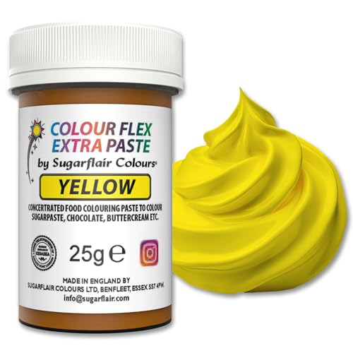 Sugarflair Colourflex Extra Paste Lebensmittelfarbe Paste Yellow - Essbare Lebensmittel Farbe für Buttercreme, Schokolade, Zuckerpaste, Zuckerguss, Fondant, Kuchenmischungen, Teig und mehr - 25g von Sugarflair Colours