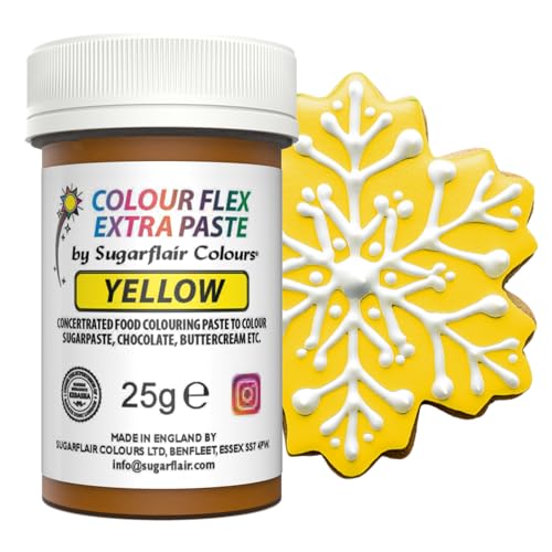 Sugarflair Colourflex Extra Paste Lebensmittelfarbe Paste Yellow - Essbare Lebensmittel Farbe für Buttercreme, Schokolade, Zuckerpaste, Zuckerguss, Fondant, Kuchenmischungen, Teig und mehr - 25g von Sugarflair Colours