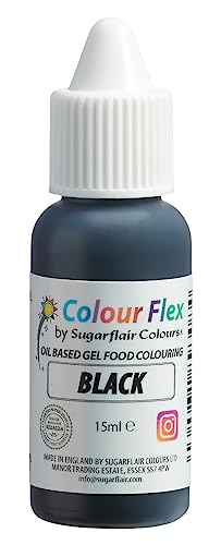 Sugarflair Colourflex Lebensmittelfarbe auf Ölbasis Black, Flüssige Lebensmittel Farbe Hochkonzentriert, Food Coloring für Buttercreme, Schokolade, Teige, Fondant, Zuckerguss und mehr - 15 ml von Sugarflair Colours