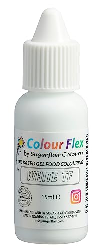 Sugarflair Colourflex Lebensmittelfarbe auf Ölbasis Weiß, Flüssige Lebensmittel Farbe Hochkonzentriert, Food Coloring für Buttercreme, Schokolade, Teige, Fondant, Zuckerguss und mehr - 15 ml von Sugarflair Colours