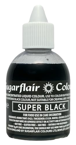 Sugarflair Colours Maximale konzentrierte Flüssigfarbe zum Backen von Zuckerguss Kuchen Dekorieren Fondant Kochen Schleim Herstellen DIY Handwerk - 60 ml Super Black von Sugarflair Colours