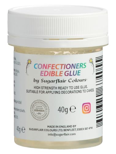 Sugarflair Confectioners Glue Essbare Klebstoff - Lebensmittelkleber für Torten-Deko, Marzipan, Fondant, Kuchen, Cupcakes und Kekse - 40ml von Sugarflair Colours