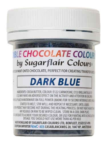 Sugarflair Dark Blue Chocolate Colouring - Farbige Kakaobutter zum Färben von Schokolade oder zum direkten Bemalen von Schokolade, Transferblättern oder Formen - 35g von Sugarflair Colours